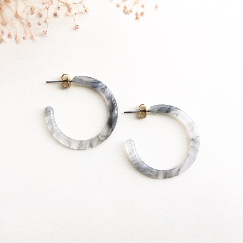 Tortoise Shell Earrings 33mm Light Gray Tortoise Shell Hoop Acetate Earrings Tortoise Shell Hoops For Her B-17 Acetate Hoop Earrings