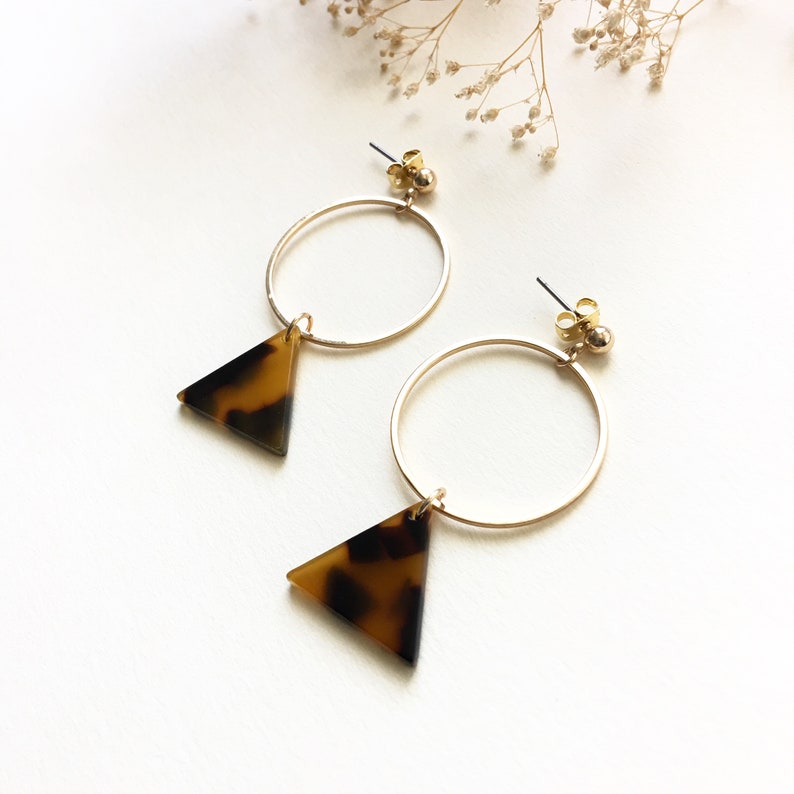 Triangle Tortoise Shell Dangle Earrings Tortoise shell earrings tortoise earrings acetate earrings cute earring gift for her B-25