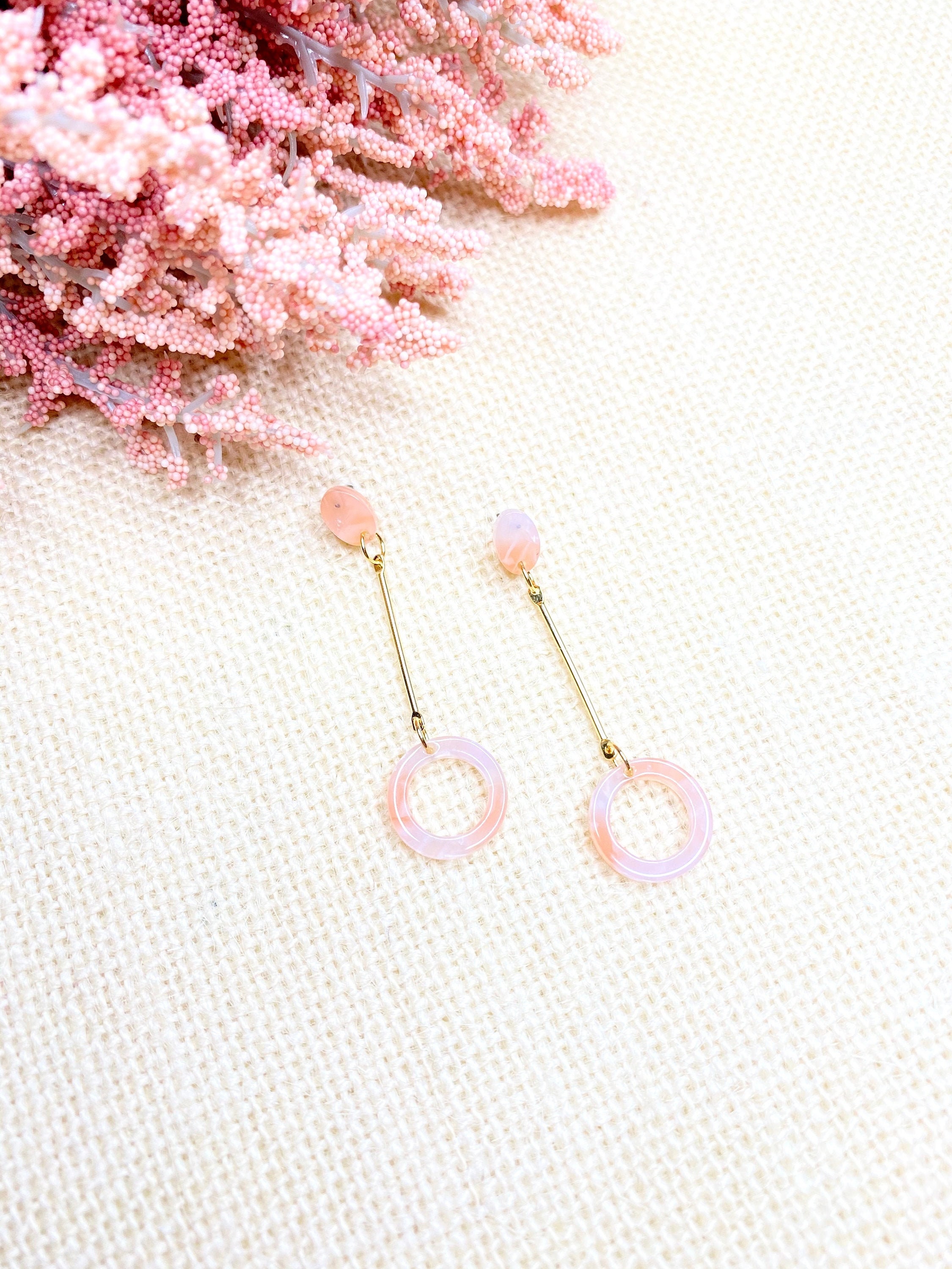 Eve Light Pink Circle Tortoise Drop Earrings, Tortoise Shell Drop Earrings, Acetate Drop Earrings, Resin Drop Earring, Statement Earrings