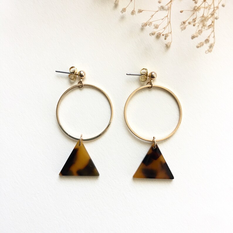 Triangle Tortoise Shell Dangle Earrings Tortoise shell earrings tortoise earrings acetate earrings cute earring gift for her B-25