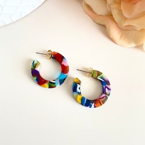 Multi Color Tortoise Hoop Earrings, Tortoise Shell Hoop Earrings, Acetate Hoop Earrings, Minimalist Hoop Earrings, Statement Hoop Earrings