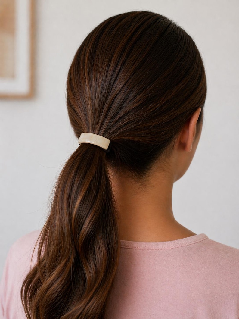 Lily Sköldpaddsskal Hästsvans Resårband Manschettband, Minimalistiska Håraccessoarer, Acetat Hästsvanshållare, Sköldpaddsskal Hårresårmanschett bild 8