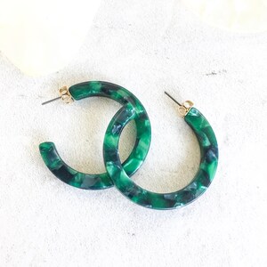 Eden Deep Green Tortoise Hoop Earrings, Lightweight Tortoise Shell Hoop Earrings, Statement Hoop Earrings, Acetate Hoop Earrings, For Her image 3