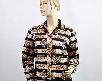 Vintage 1970's Stripy Floral Pattern Shift Midi Dress