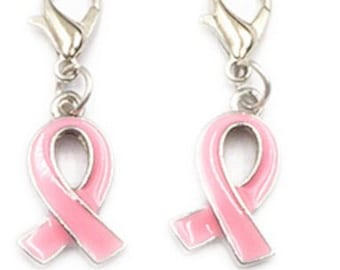 Pink Ribbon Breast Cancer Charm Jump Ring or Lobster Clasp
