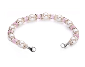 Medical ID White Pearl & Pink Bead Interchangeable Bracelet Strand