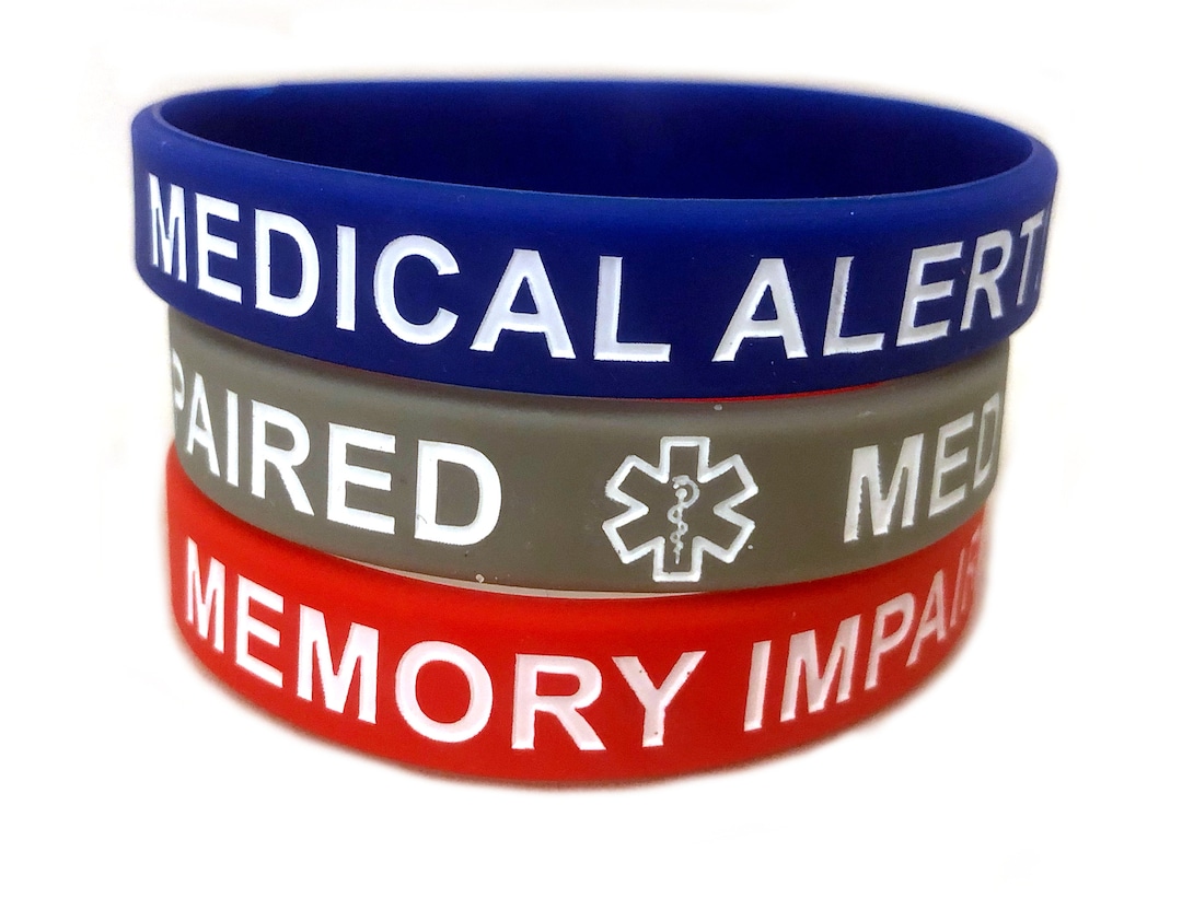 SALE Memory Impaired Adult Silicone Medical Alert Bracelets Lot of 2 or ...