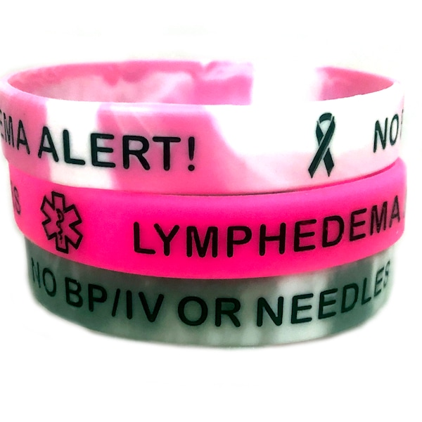 Lymphedema Alert No Bp/IV/Needles Silicone Bracelet 3 Color Choices