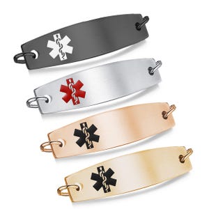 CUSTOM ENGRAVE ~ 4 Colors! Stainless Steel Medical Alert ID Tag for Bracelet