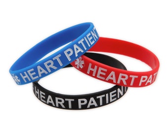Heart Patient  Silicone Adult Medical Alert Bracelets Set of 3