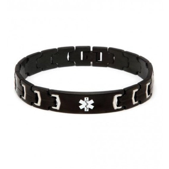 CLEARANCE! Diabetes Unisex Black Stainless Steel Link Medical ID