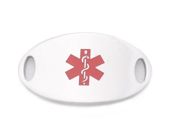 CUSTOM ENGRAVE Stainless Steel Medical Alert Oval ID Tag for Bracelet