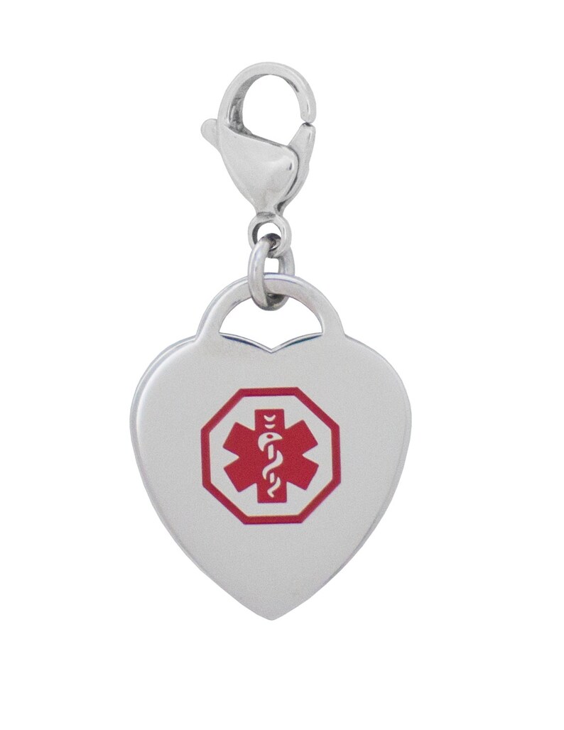 Medical Alert ID Heart Charm or Zipper Pull Etsy Canada