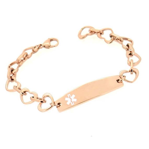 Acier Inoxydable or Rose Femmes Bracelet Médical Bracelet diabète de type 2