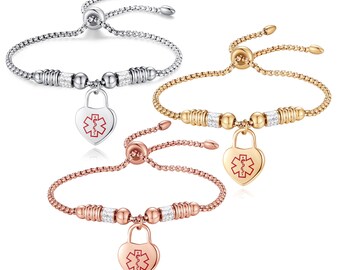 CUSTOM ENGRAVE! 3 Colors ~ Stainless Heart Charm Adjustable Slider Box Chain Bracelet