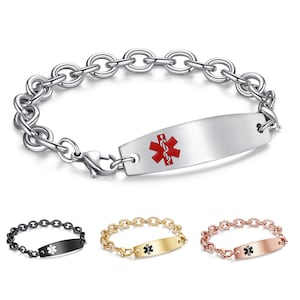 Custom Engrave! Unisex Stainless Steel Cable Chain Medical ID Bracelet