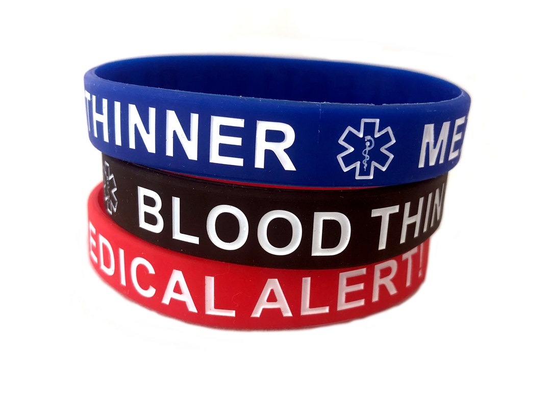 Blood Thinner Silicone Medical Adult Bracelets Set of 3 - Etsy