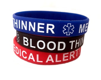 Blood Thinner Silicone Medical Adult Bracelets Set of 3