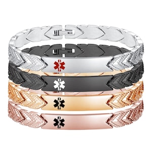CUSTOM ENGRAVE! 4 COLORS ~ Titanium Medical Alert Id Thin Link Bracelet