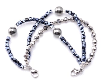 Medical ID Triple Strand Blue Silver Beaded Interchangeable Bracelet Strand - 6 Sizes!