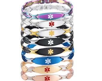 CUSTOM GRAVE ~ 9 Farbauswahl! Medizinisches Id-Armband aus Edelstahl