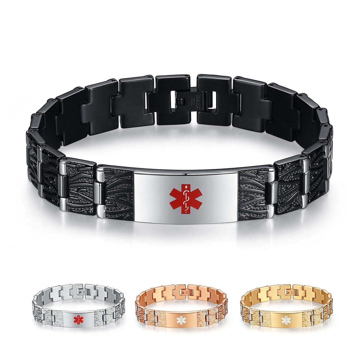 CUSTOM ENGRAVE! 4 Colors ~ Stainless Steel Link Unisex Medical Id ...