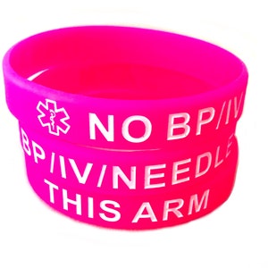 Pink NO BP/IV/Needles This Arm Silicone Bracelets (Lot of 2) - 4 Sizes!