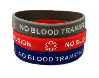 No Blood Transfusion Silicone Adult Medical Alert Bracelets Set of 3