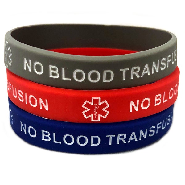 No Blood Transfusion Silicone Adult Medical Alert Bracelets Set of 3