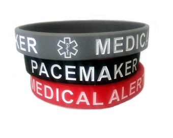 Pacemaker Adult Silicone Medical Alert Bracelets Lot of 2 3 4