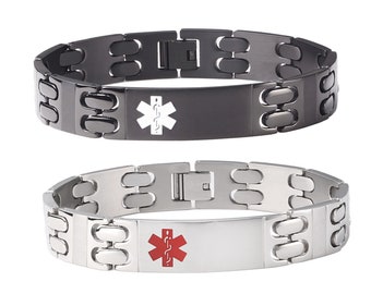 CUSTOM ENGRAVE Mens Unisex Titanium Medical Alert Id Bracelet