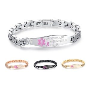 CUSTOM ENGRAVE - 4 Colors! Medical Alert ID Lymphedema No Bp Link Bracelet