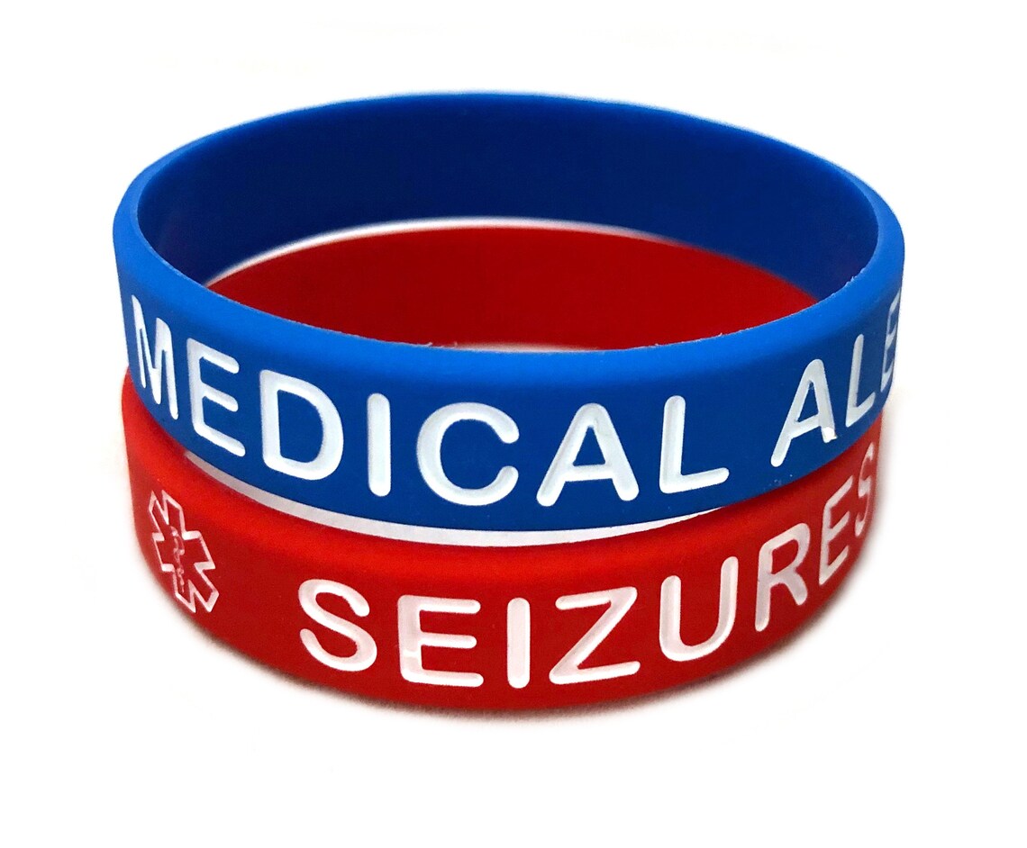 Child Medical Alert Seizures Silicone Bracelet 2 pc Set | Etsy