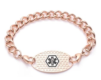 CUSTOM ENGRAVE Medical ID Rose Gold Pink or Black Leather - Etsy