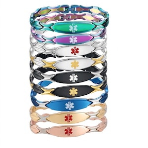 CUSTOM ENGRAVE | 10 Color Choices! Stainless Steel Link Medical Id Bracelet
