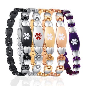 PERSONALISIERTE GRAVUR ~ 5 Farben! Edelstahl Doppel Herz Link Medizinisches Id Armband