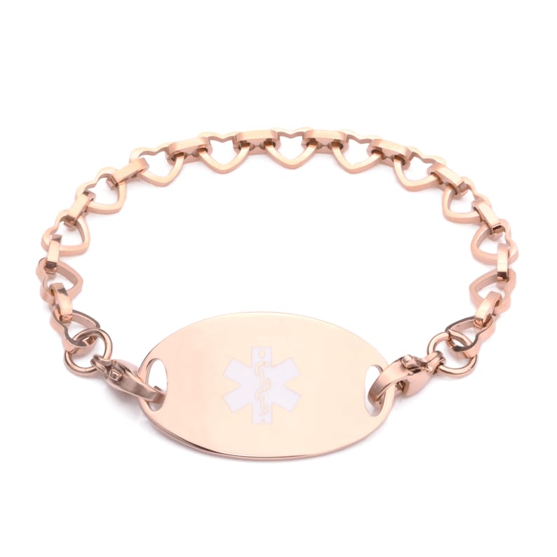 Medical ID Rose Gold Mini Open Heart Strand Bracelet With Tag - Etsy