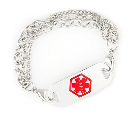 Medical Alert Stainless Triple Strand Bracelet with Tag Many Pre-Engraved  Conditions