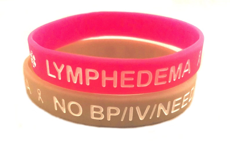 3 Adult Sizes! No Bp//IV//Needles Silicone Bracelet Pink Lymphedema Lot of 2