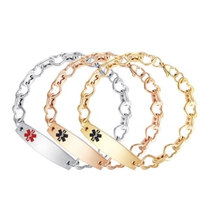 AANGEPASTE GRAVURE!  Medical Alert ID roestvrijstalen grote armband met open hart ~ 3 kleuren