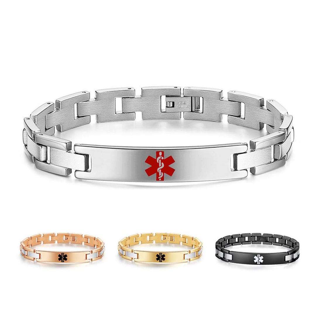CUSTOM ENGRAVE 4 Colors! Stainless Steel Link Medical Id Bracelet - Etsy