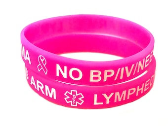 3 Adult Sizes! Lymphedema - No Bp/IV/Needles Silicone Bracelet (Lot of 2)