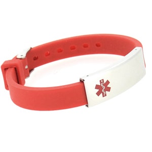 CUSTOM ENGRAVE 6 Colors! Unisex Slim Silicone Stainless Medical ID Bracelet