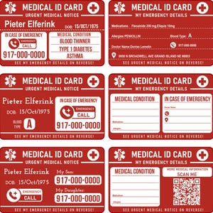 Red Aluminum Medical ID Wallet Card ~ Free Custom Engrave - 3 Versions
