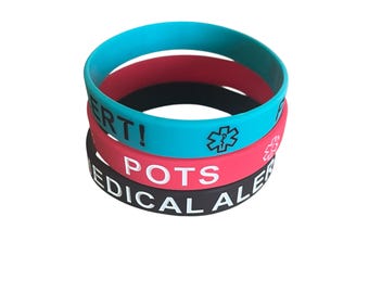 POTS Medical Alert! Silicone Bracelets Set of 3 ~ Postural Orthostatic Tachycardia Syndrome