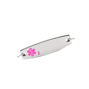 2 Choices! Lymphedema Alert Or No BP IV  Stainless Pink Ribbon Medical ID Tag