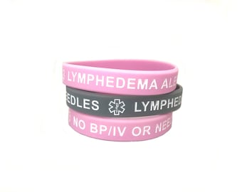 Adult Lymphedema Alert - No Bp/IV/Needles Silicone Bracelet  (Lot of 2)