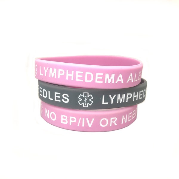 Adult Lymphedema Alert - No Bp/IV/Needles Silicone Bracelet  (Lot of 2)