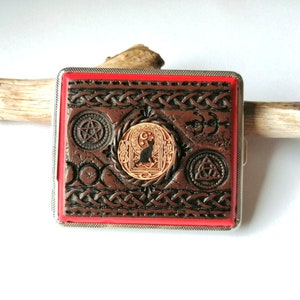Sigarettenhouder geval Wicca zwarte kat minnaar cadeau bescherming heidense drievoudige maangodin Keltische triquetra hekserij zwarte kat kleine doos cadeau