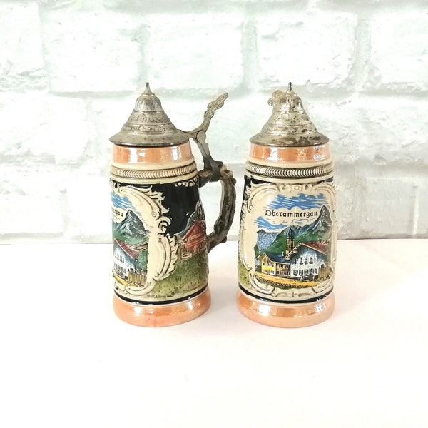 Boccale di birra Boccale di birra Set di 2 boccali di birra tedeschi da collezione vintage Realizzato a mano dalle Alpi bavaresi Boccale di birra Uomo arredamento grotta Bar arredamento regalo